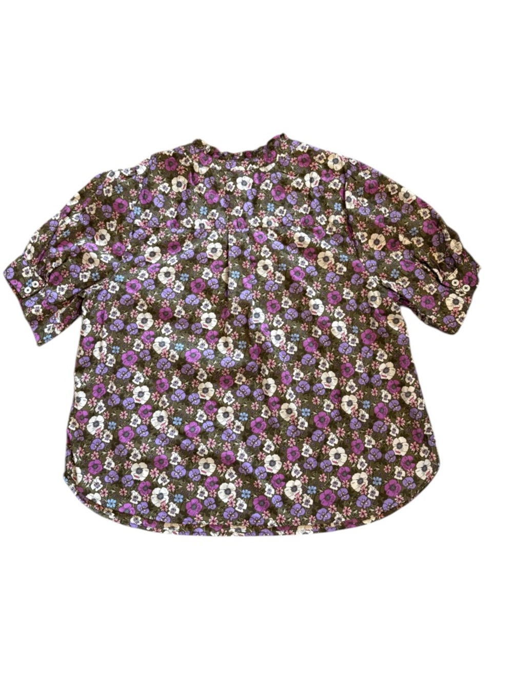 Talbots Floral Button-Front Ruffled Collar Blouse – Purple, Cream & Brown - Picture 8 of 12